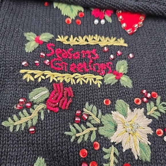 Casual Corner Ugly Christmas Embroidered Beaded Button Up Cardigan Sweater PS‎ - Picture 13 of 16